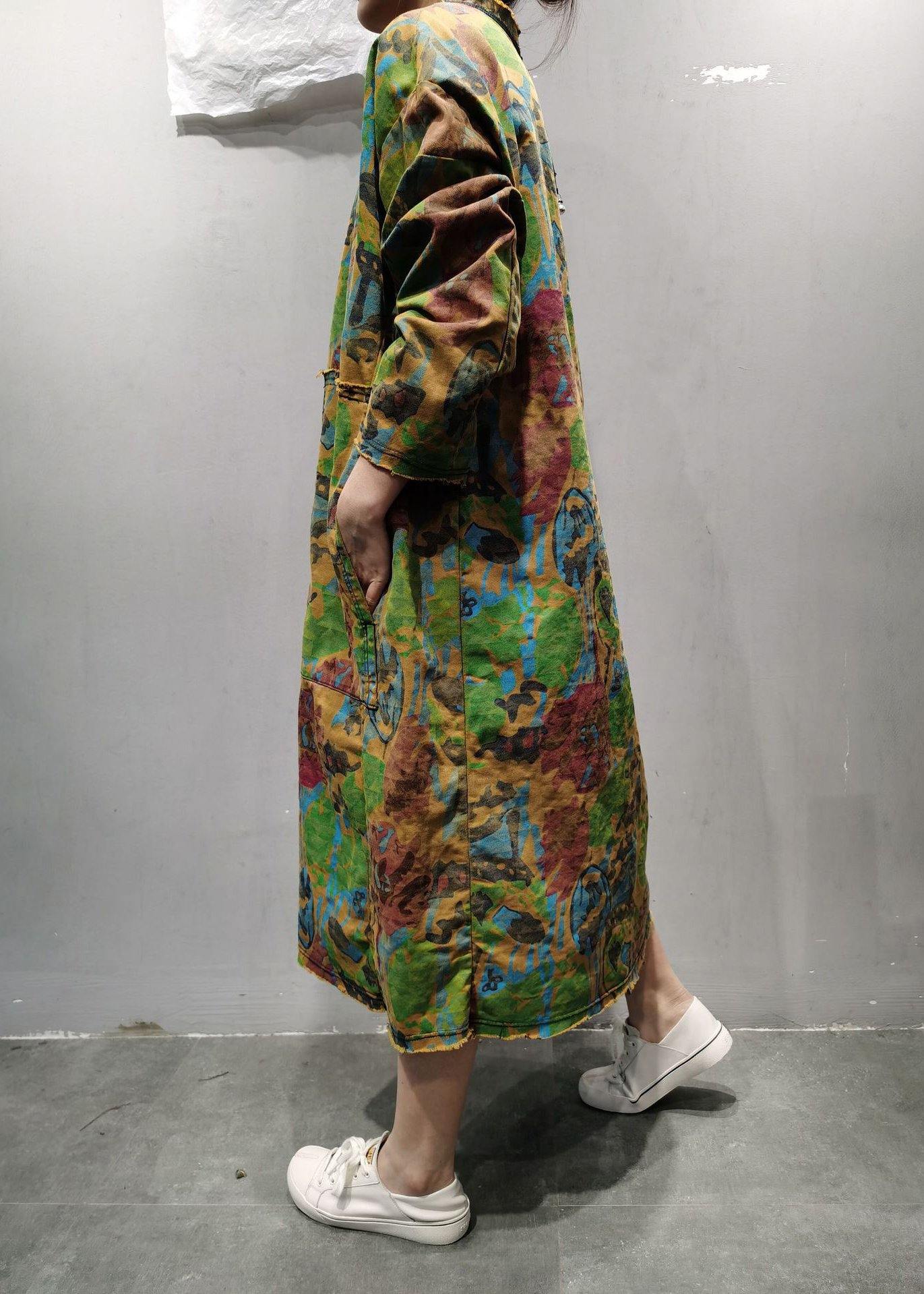 Handmade Green U Neck Patchwork Maxi Dresses Spring Dress
