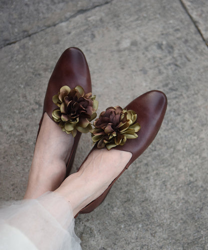 Handmade Grey Cowhide Leather Splicing Flat Shoes