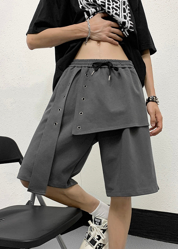 Handmade Grey Elastic Waist Patchwork Crop Pants