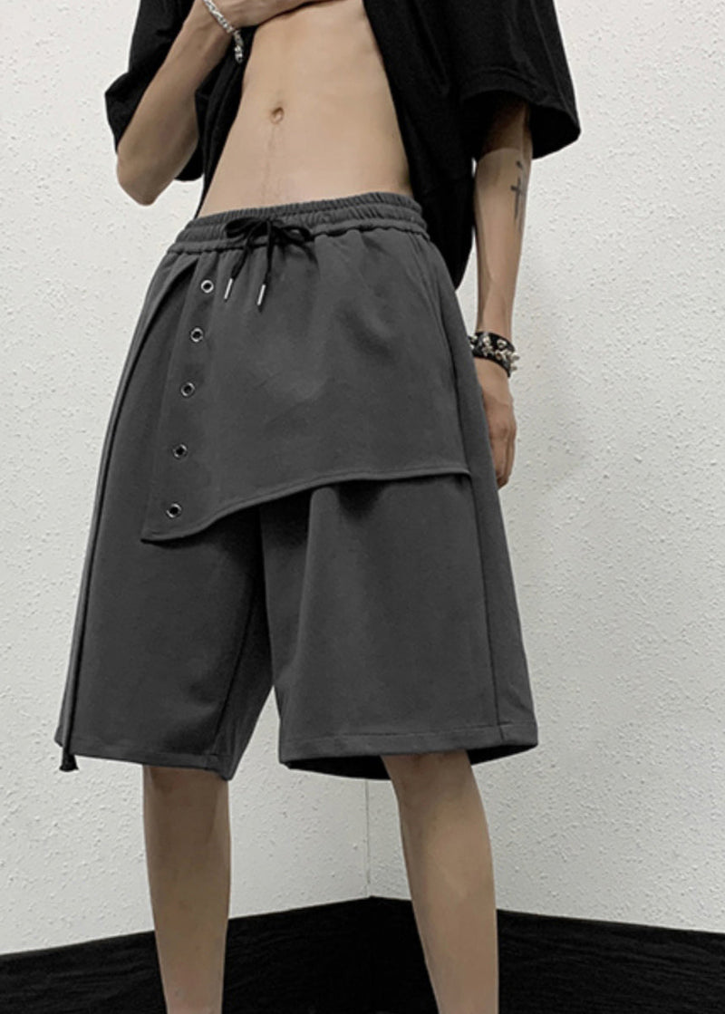 Handmade Grey Elastic Waist Patchwork Crop Pants