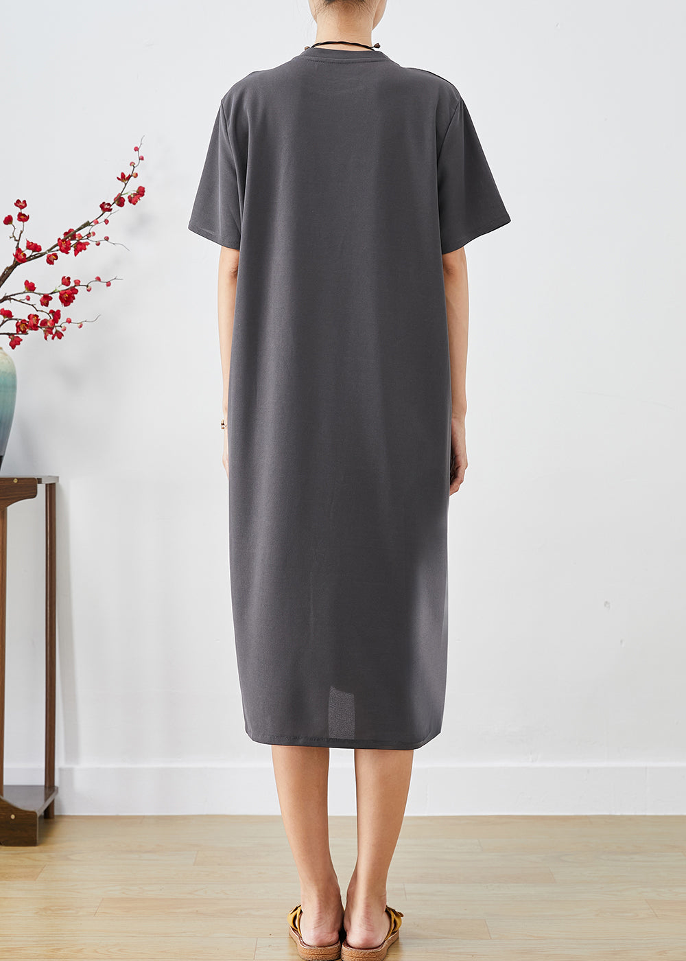 Handmade Grey Side Open Cotton Dress Summer