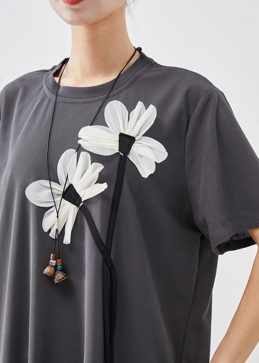 Handmade Grey Side Open Cotton Dress Summer
