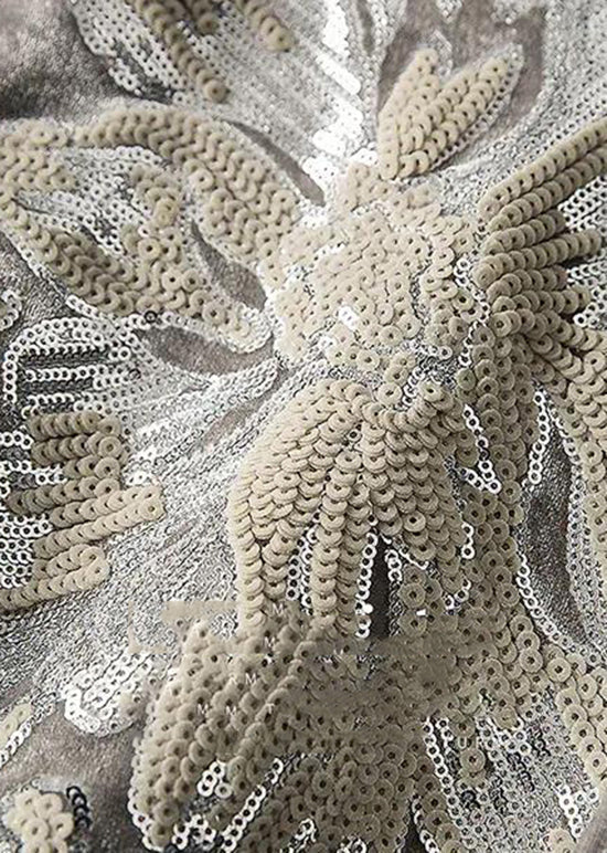 Handmade Grey O-neck Embroidered Sequins Velour Sweatshirt Fall