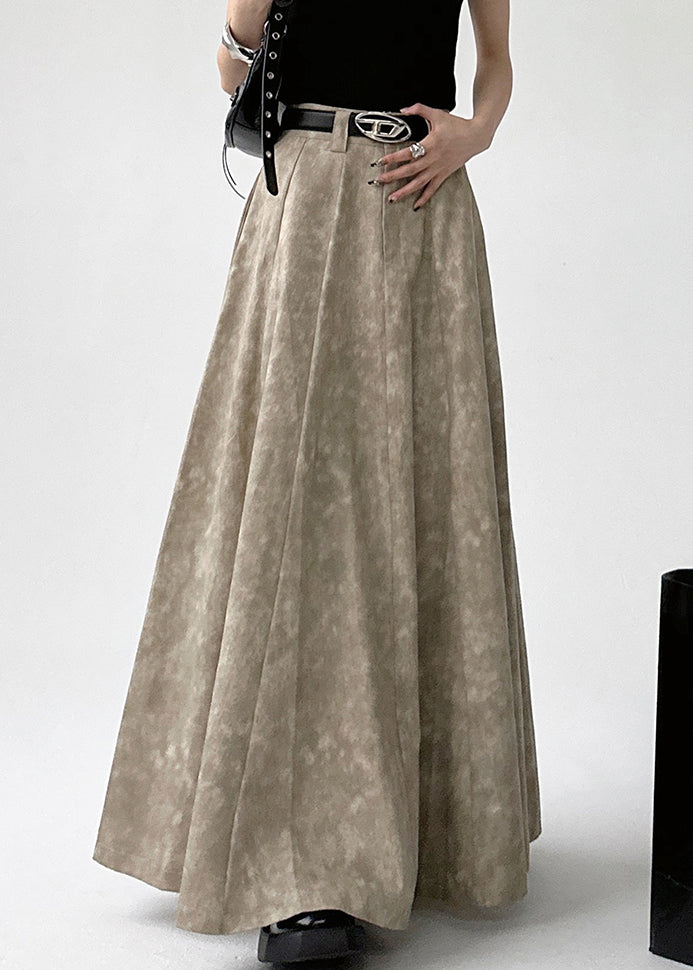 Handmade Grey Print High Waist a Line Skirt Spring