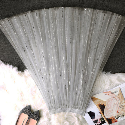Handmade Grey Sequins Tulle Pleated Summer Skirts