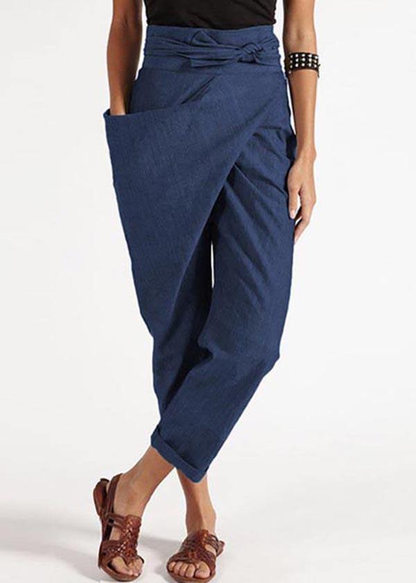 Grey Asymmetrical Design High Waist Cotton Harem Summer Pants