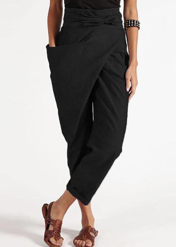 Grey Asymmetrical Design High Waist Cotton Harem Summer Pants