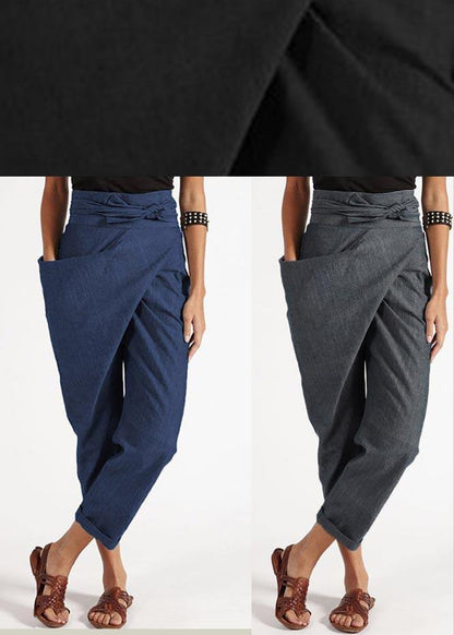 Grey Asymmetrical Design High Waist Cotton Harem Summer Pants