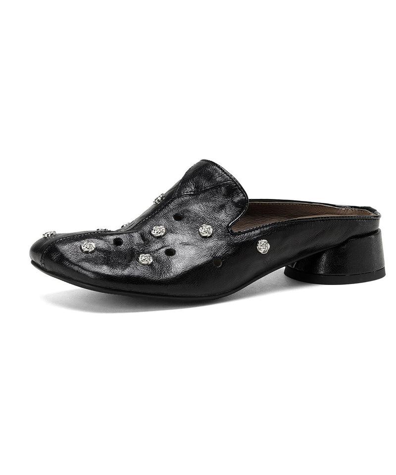 Handmade Hollow Out Rivet Black Sheepskin