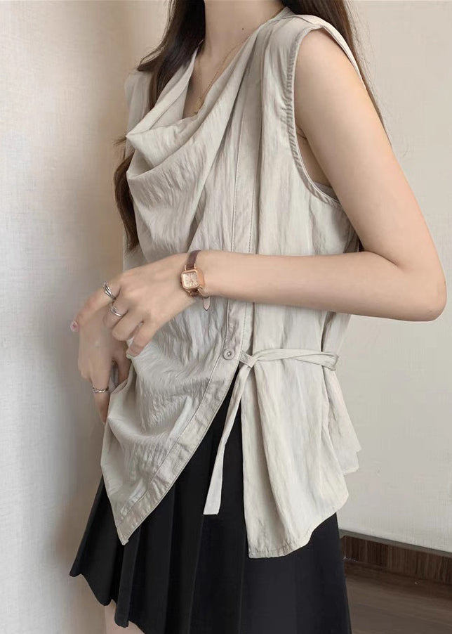 Handmade Khaki Asymmetrical Tunic Button Shirt Summer