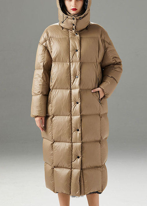 Handmade Khaki Button Pockets Winter Duck Down Coat