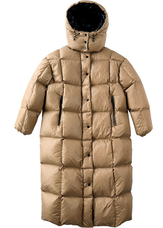 Handmade Khaki Button Pockets Winter Duck Down Coat
