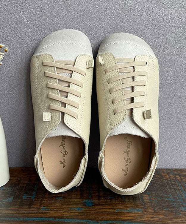 Handmade Khaki Cowhide Leather Penny Loafers Splicing Lace Up