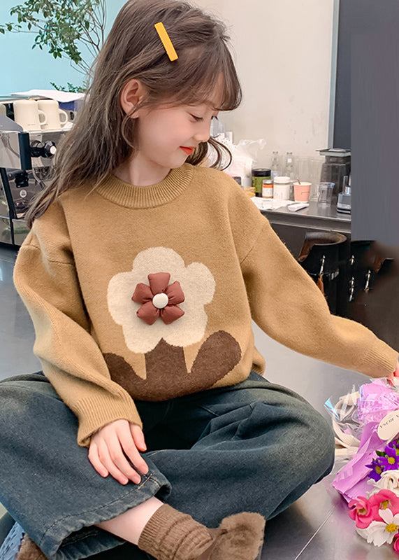 Handmade Khaki Print Cotton Knit Sweaters Spring