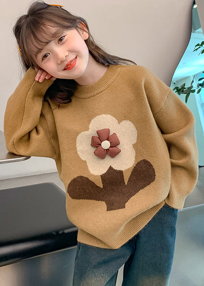 Handmade Khaki Print Cotton Knit Sweaters Spring