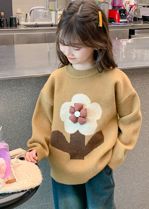 Handmade Khaki Print Cotton Knit Sweaters Spring