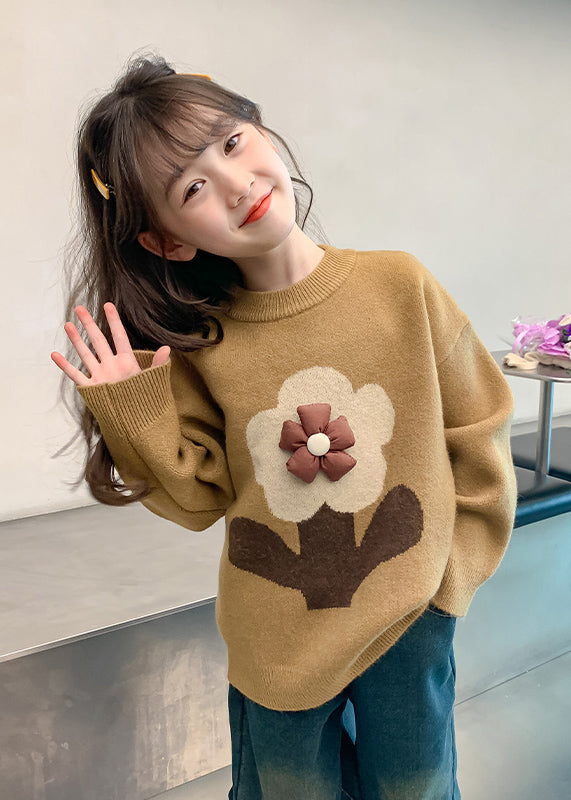 Handmade Khaki Print Cotton Knit Sweaters Spring