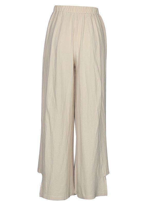 Handmade White Flowers Dandelion Wide Leg Pants Summer Cotton Linen