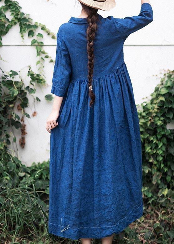 Handmade Lapel Half Sleeve Spring Tunics Shirts Blue Dress
