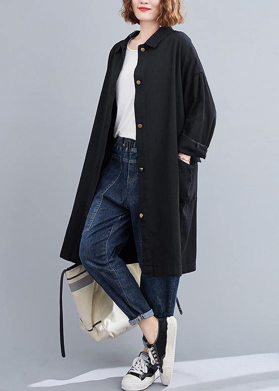 Handmade Lapel Patchwork Spring Tops Tunic Black Blouse