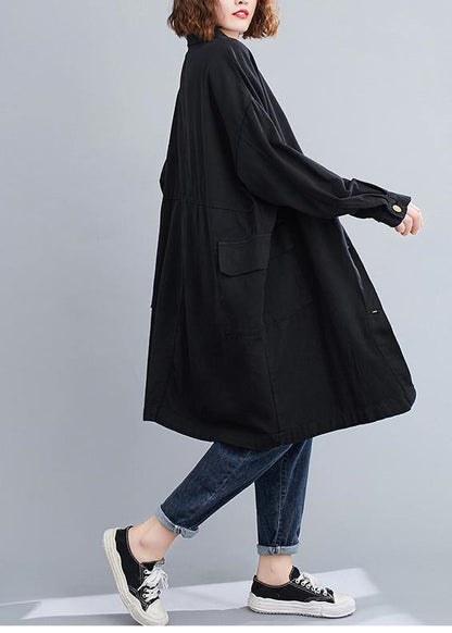 Handmade Lapel Patchwork Spring Tops Tunic Black Blouse