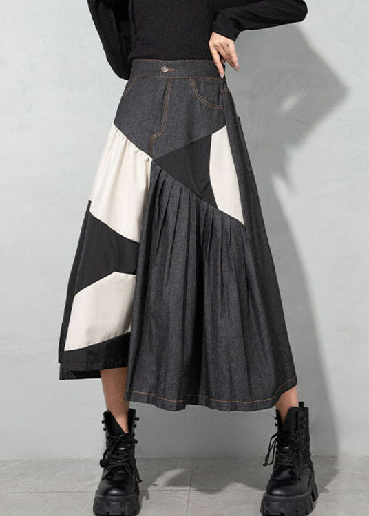 Handmade Light Blue Asymmetrical Patchwork Denim Skirts Spring