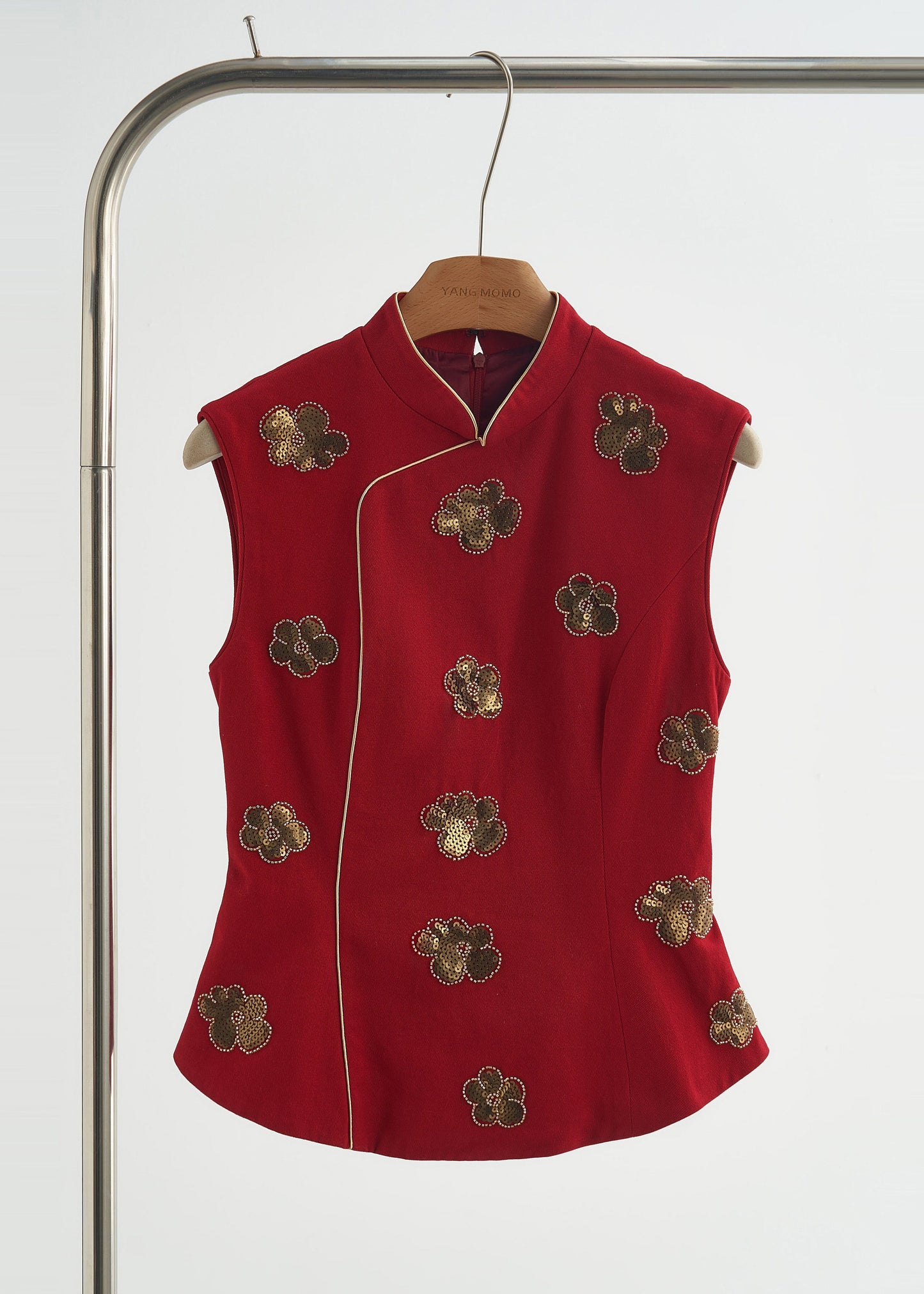 Handmade Mulberry Mandarin Collar Sequins Flower Cotton Vests Spring