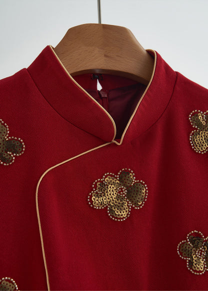 Handmade Mulberry Mandarin Collar Sequins Flower Cotton Vests Spring