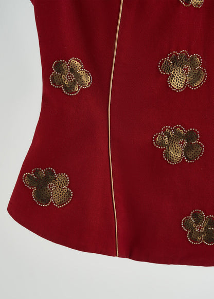 Handmade Mulberry Mandarin Collar Sequins Flower Cotton Vests Spring