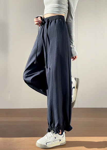 Handmade Navy Ruffled Cotton Crop Pants Spring