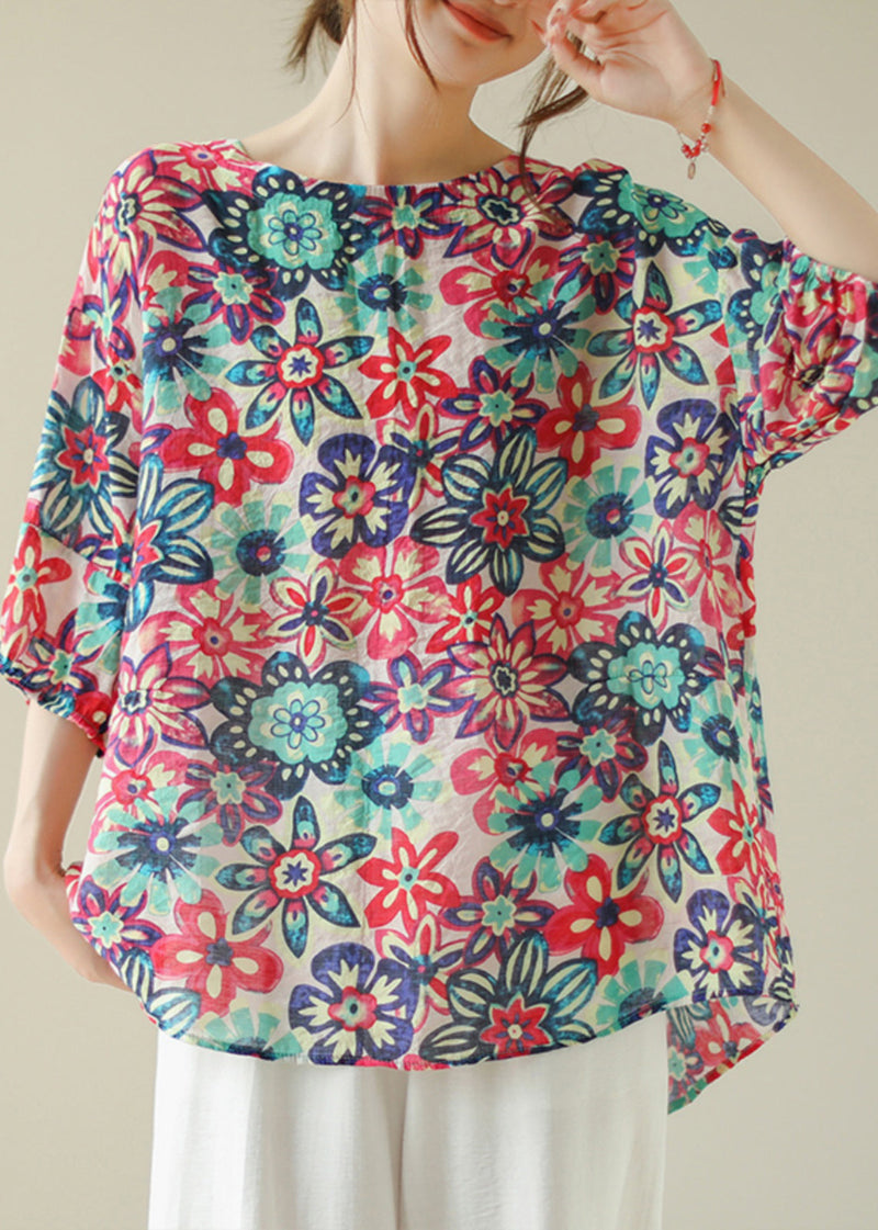 Handmade O-neck Print Low High Design Shirts Half Sleeve