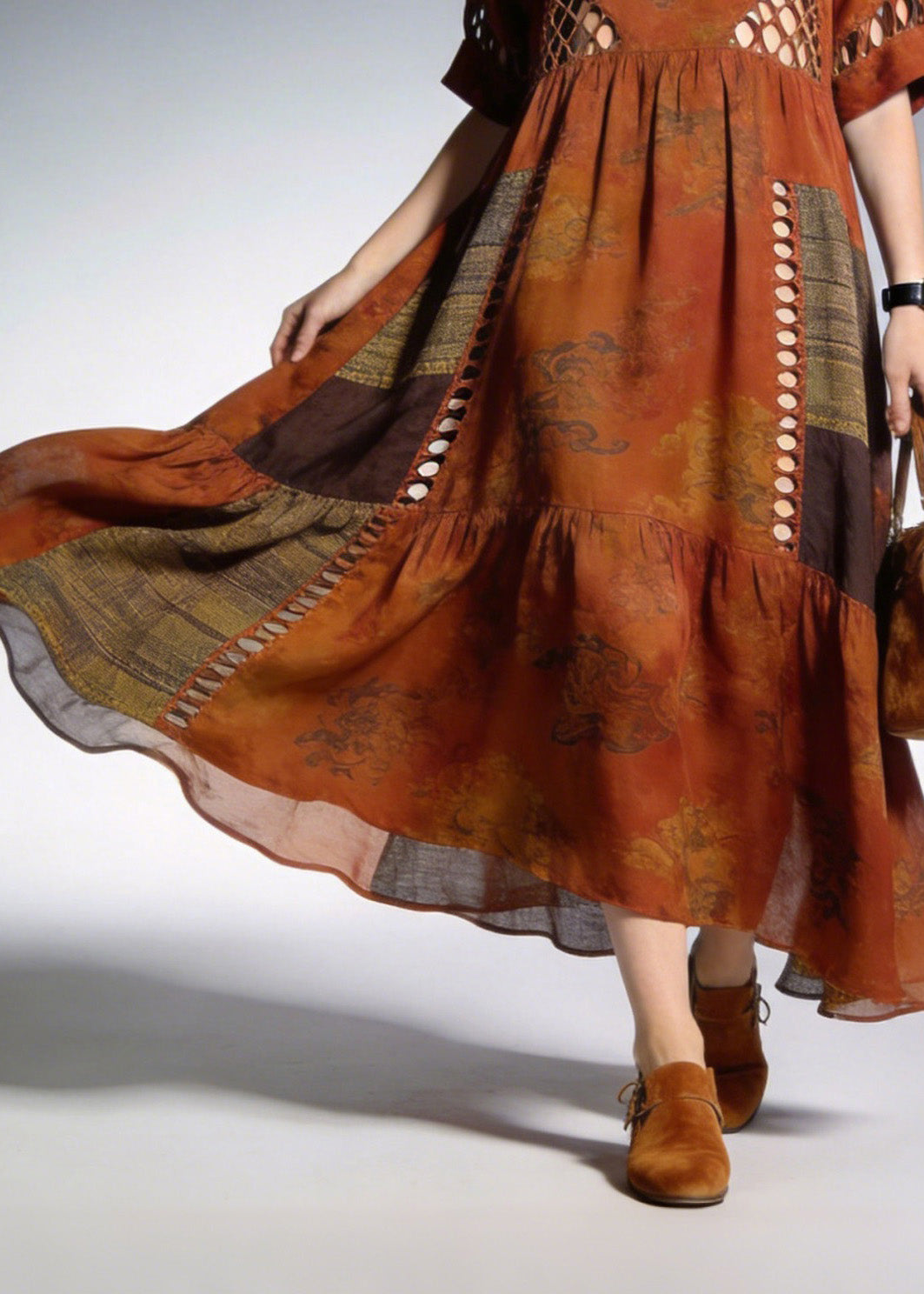 Handmade O Neck Print Patchwork Cotton Dresses Summer