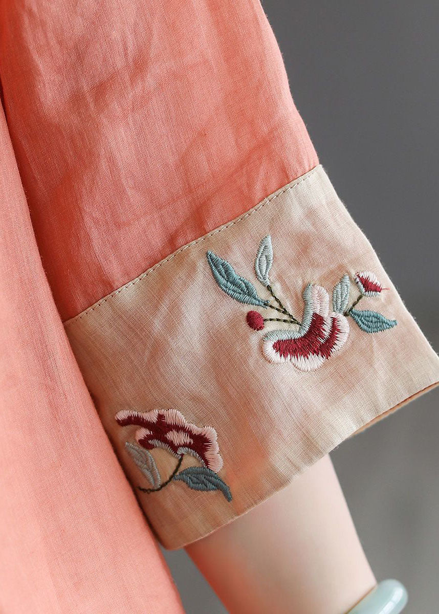 Handmade Colorful Stripes Deep V Neck Patchwork Cotton Linen Shirt Bracelet Sleeve