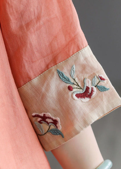 Handmade Colorful Stripes Deep V Neck Patchwork Cotton Linen Shirt Bracelet Sleeve