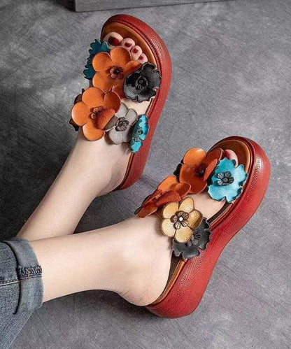 Handmade Orange Platform Cowhide Leather Slide Sandals