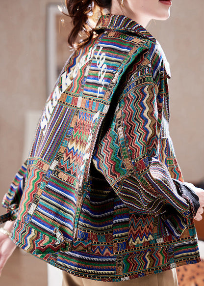 Handmade Peter Pan Collar Print Zippered Coats Spring