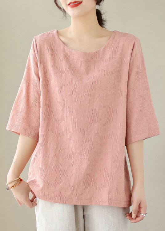 Handmade Pink O-neck Cozy Top Summer