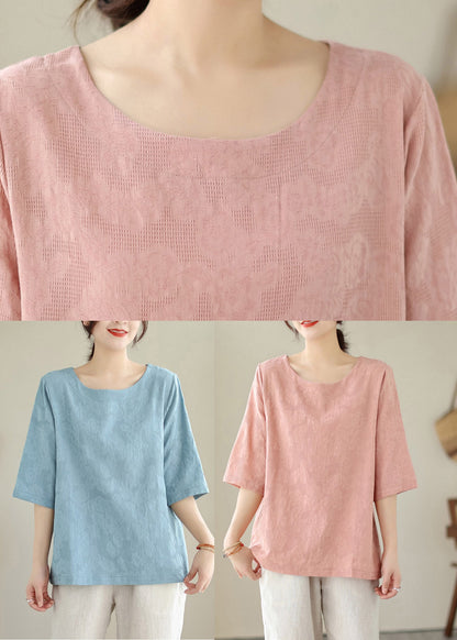Handmade Pink O-neck Cozy Top Summer