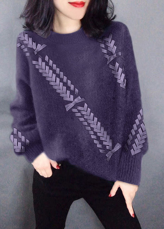 Handmade Purple Asymmetrical Knit Knitted Tops Winter