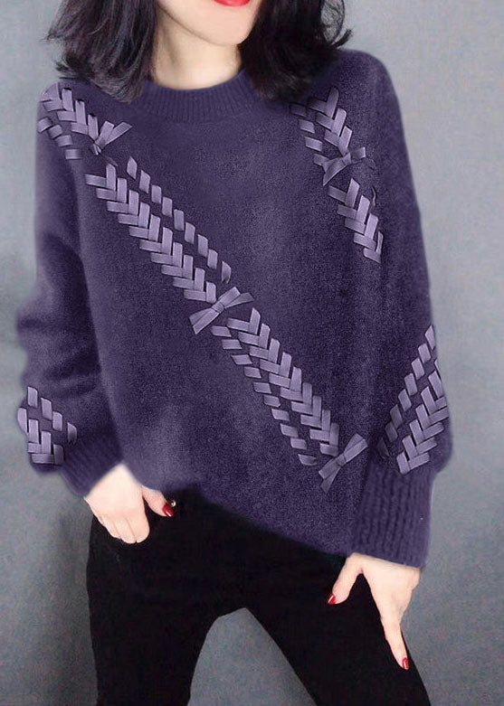 Handmade Purple Asymmetrical Knit Knitted Tops Winter