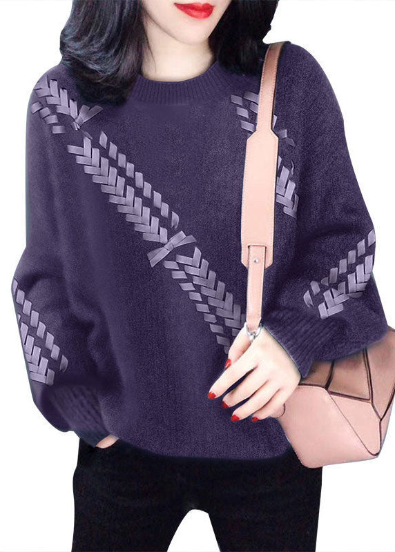 Handmade Purple Asymmetrical Knit Knitted Tops Winter