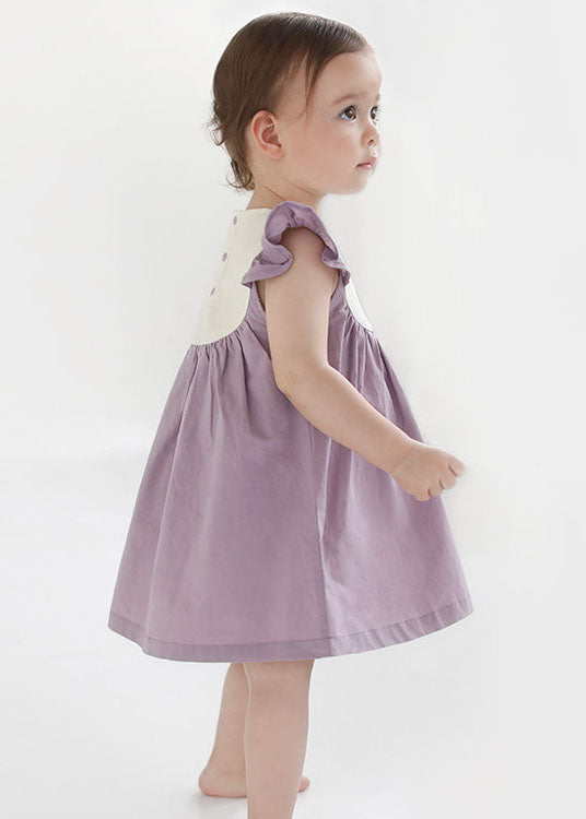 Handmade Purple Embroideried Patchwork Cotton Baby Dresses Summer