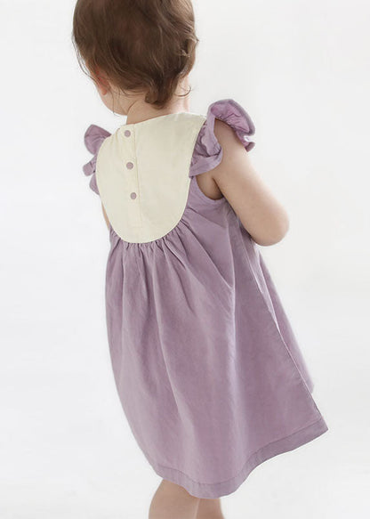 Handmade Purple Embroideried Patchwork Cotton Baby Dresses Summer