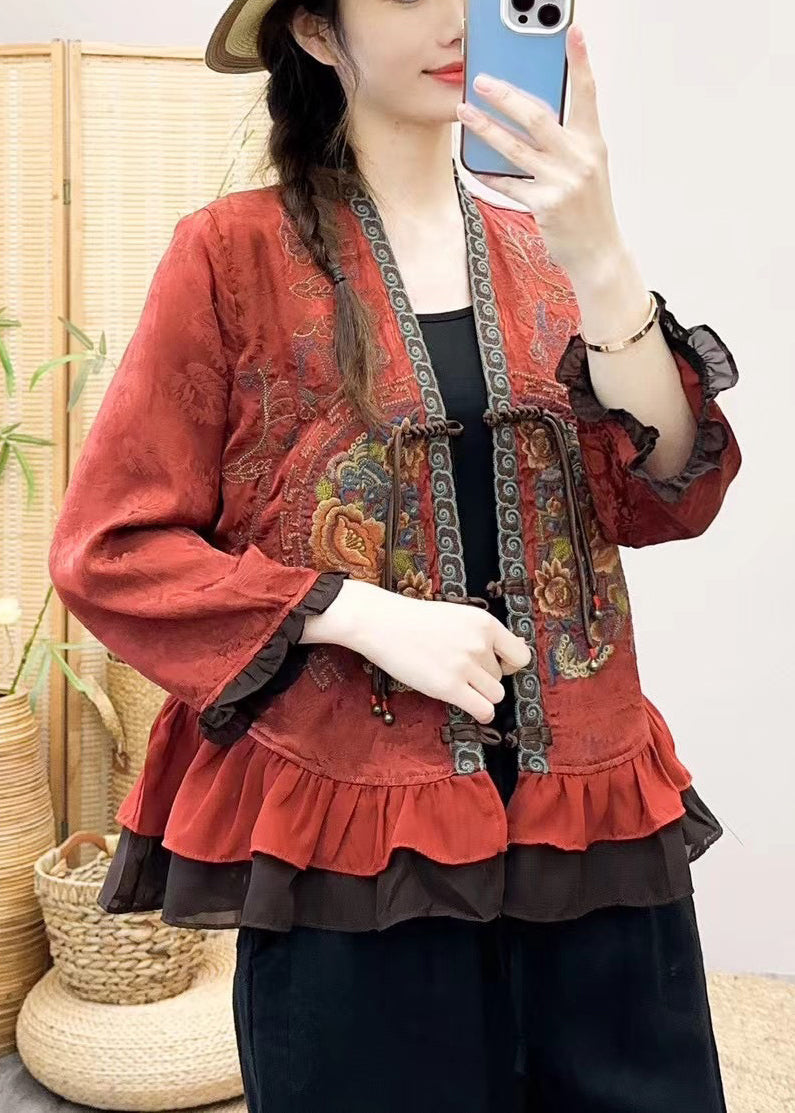 Handmade Red Embroidered Patchwork Silk Shirt Bracelet Sleeve