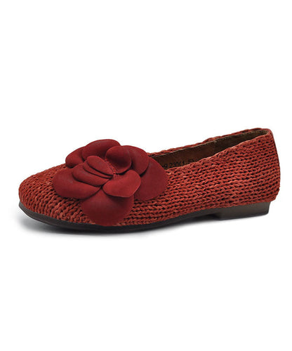 Handmade Red Flat Shoes Sheepskin Splicing