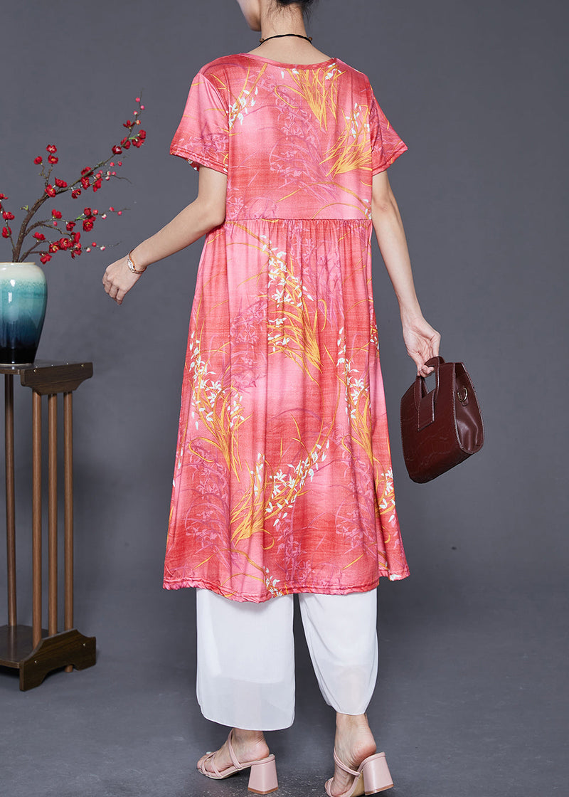 Handmade Red O-neck Print Cotton Maxi Dresses Summer