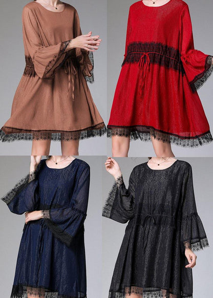Handmade Red Patchwork Chiffon Flare Sleeve Summer Mini Dresses