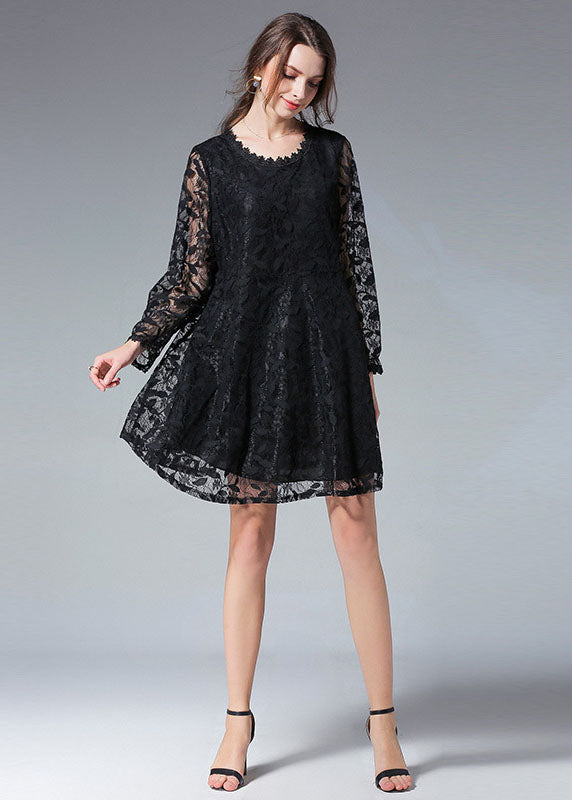 Handmade Red Patchwork O-neck Fall Lace Dress