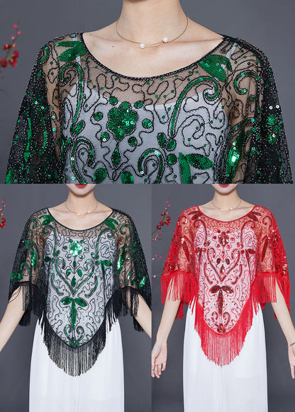 Handmade Red Sequins Tassel Tulle Tops Summer