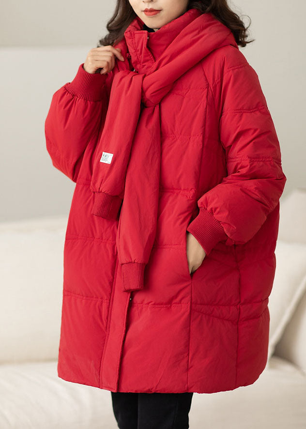 Handmade Red Zip Up Pockets Duck Down Coat Winter